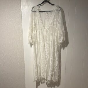 Plus Size White Lace Duster Kimono